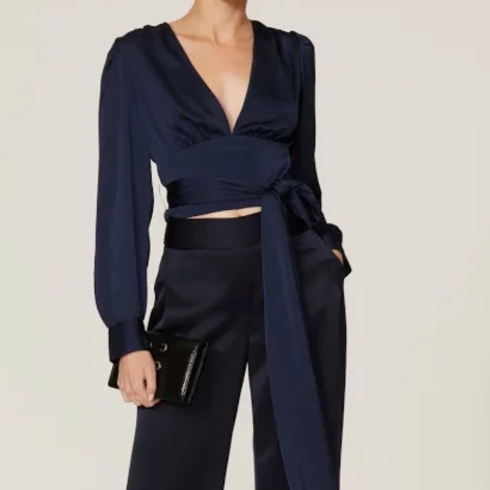 Marissa Webb Navy Satin Wrap Top
